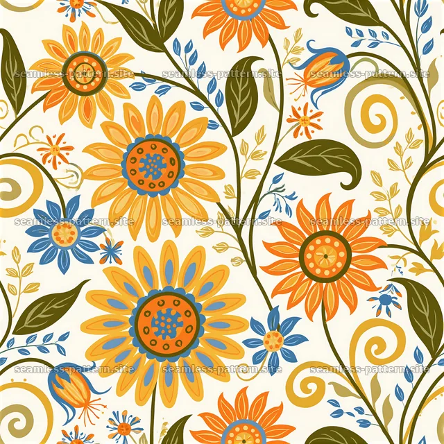 Colorful Folk Art Floral Seamless Pattern — seamless tileable pattern
