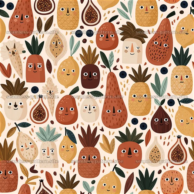 Funky fruit seamless pattern with playful design elements — seamless tileable pattern