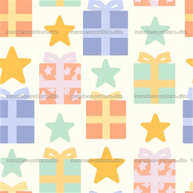 Colorful seamless pattern with gift boxes and stars — seamless tileable pattern