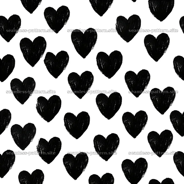 Black Hand-Drawn Heart Seamless Pattern — seamless tileable pattern