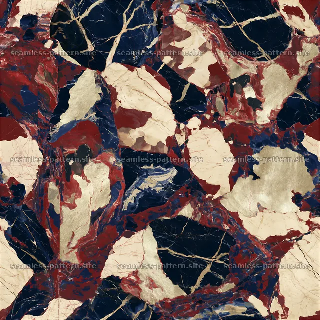 Seamless polished camouflage marble pattern with navy and red elements — seamless tileable pattern