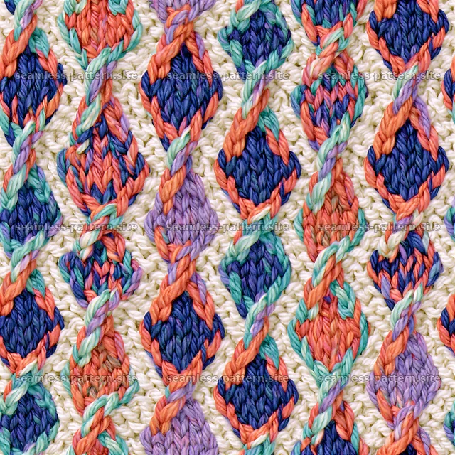 Colorful knitted pattern with vibrant textures and layered designs — seamless tileable pattern