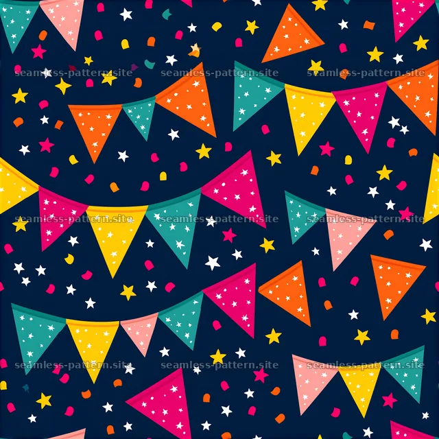 Colorful bunting and stars pattern for festive designs — seamless tileable pattern