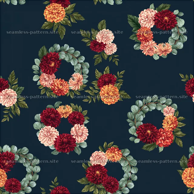 Flower wreath seamless pattern with colorful floral arrangements — seamless tileable pattern