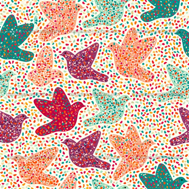 Colorful Dove Motif Seamless Pattern with Confetti Texture — seamless tileable pattern