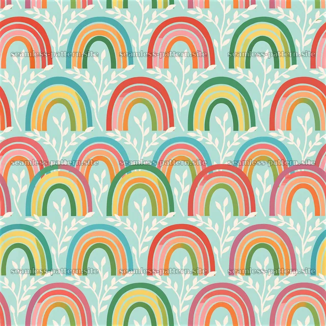 Colorful Rainbow and Botanical Seamless Pattern — seamless tileable pattern