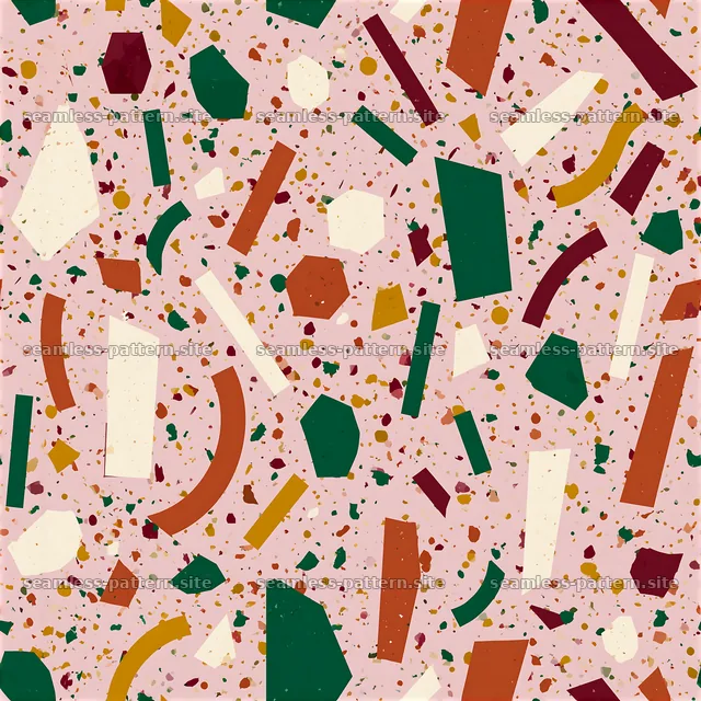 Funky terrazzo seamless texture in bright colors with shapes — seamless tileable pattern