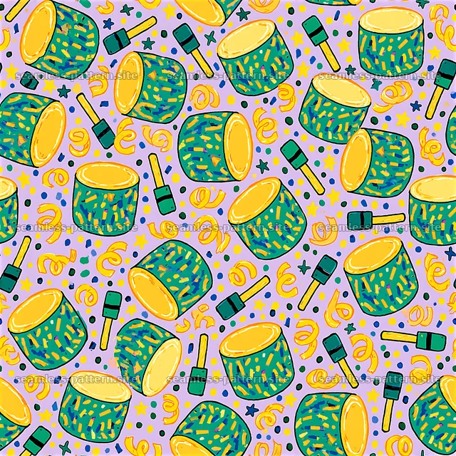 Colorful Hand Drum and Mallet Seamless Pattern — seamless tileable pattern