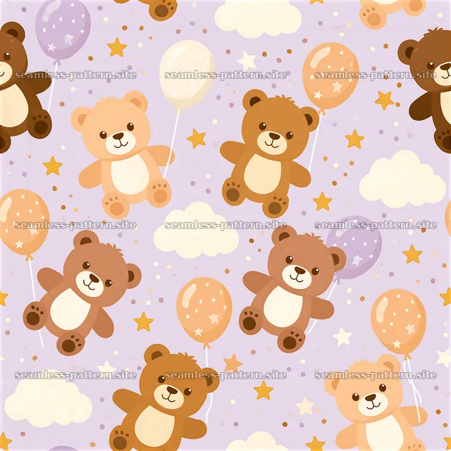Cute teddy bear seamless pattern with balloons and stars — seamless tileable pattern