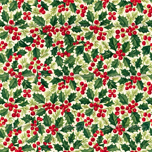 Christmas holly and berry seamless wrapping paper pattern — seamless tileable pattern