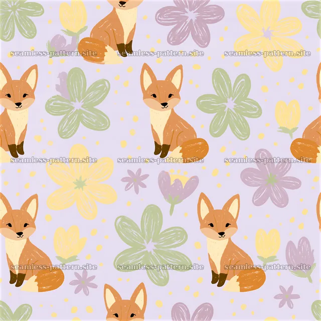 Friendly Fox and Wildflower Seamless Pattern for Kids — seamless tileable pattern