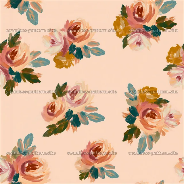 Colorful rose seamless pattern features multiple soft roses and leaves — seamless tileable pattern