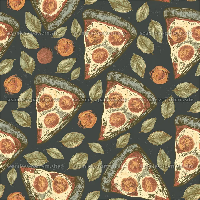 Pizza slice and leaves seamless pattern design for food projects — seamless tileable pattern
