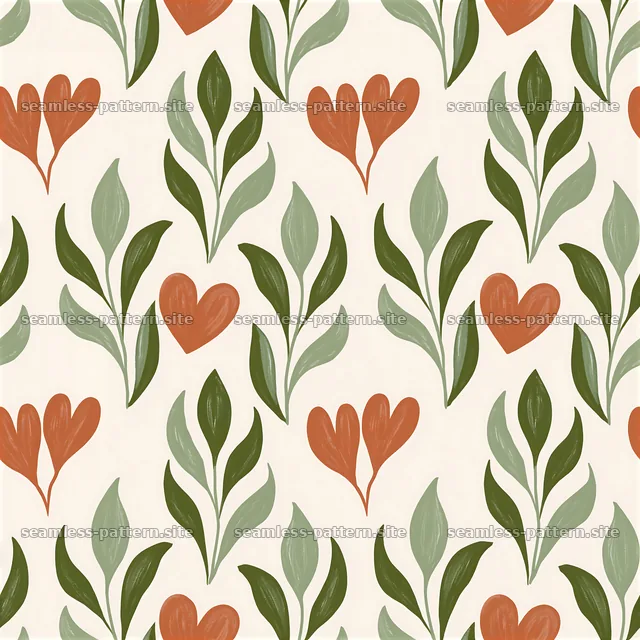 Colorful seamless leaf heart pattern with simple botanical design — seamless tileable pattern