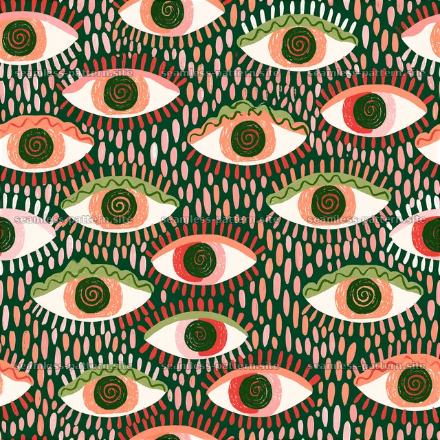 Colorful pattern with eyes and swirls for various design projects — seamless tileable pattern