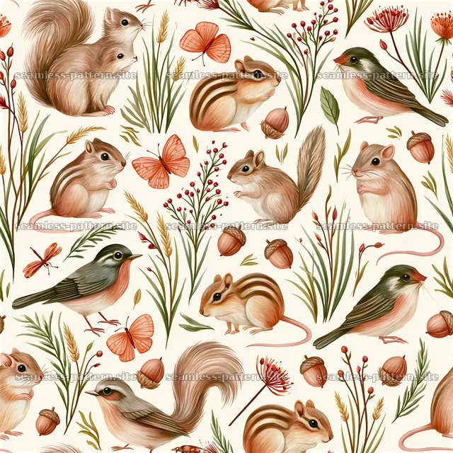 Cute Watercolor Woodland Animals Seamless Pattern — seamless tileable pattern