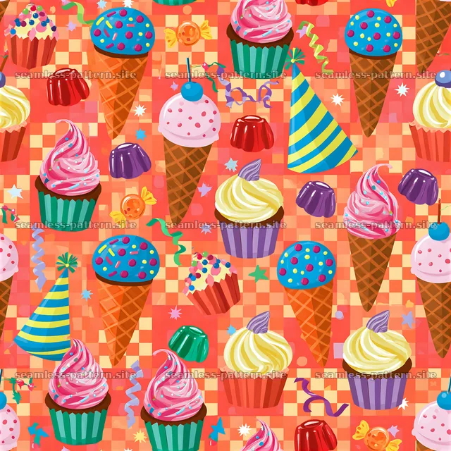 Colorful ice cream and cupcake seamless pattern for celebrations — seamless tileable pattern