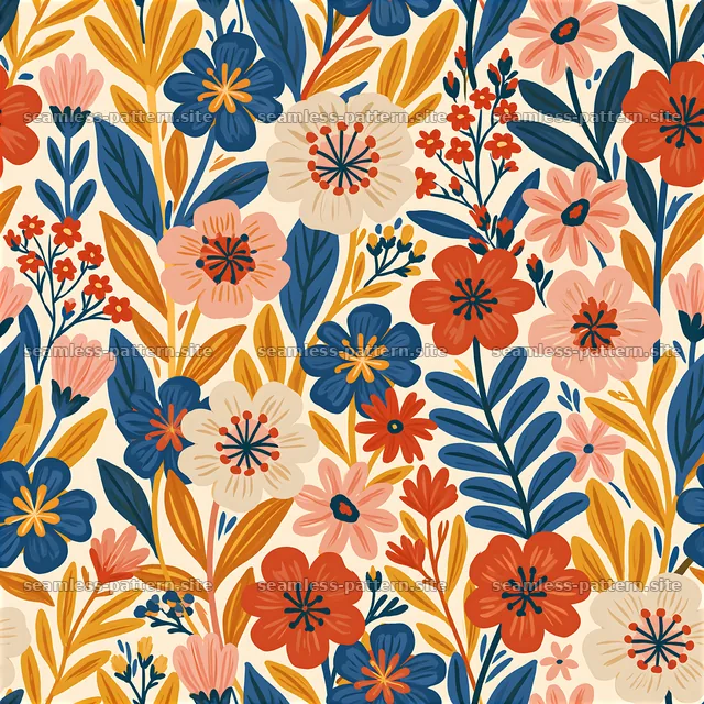 Dense flower seamless pattern with bright colors and varied shapes — seamless tileable pattern