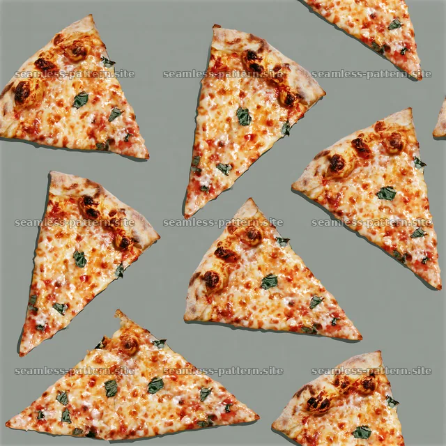 Seamless cheese pizza pattern with slices on gray background — seamless tileable pattern