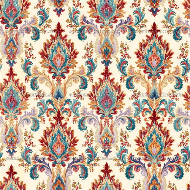 Colorful Ornate Floral Damask Seamless Pattern — seamless tileable pattern