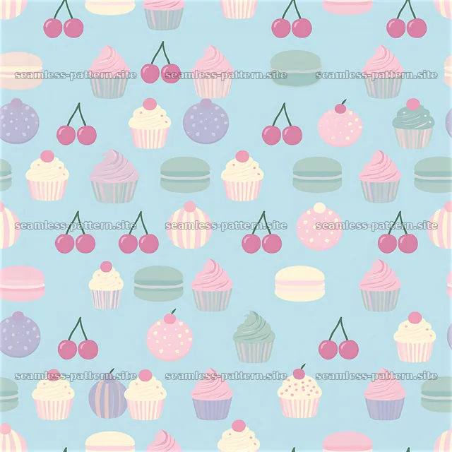 Cute soft pastel motifs seamless pattern with desserts and fruits — seamless tileable pattern