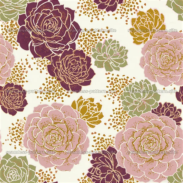 Colorful floral seamless pattern with succulents on light background — seamless tileable pattern