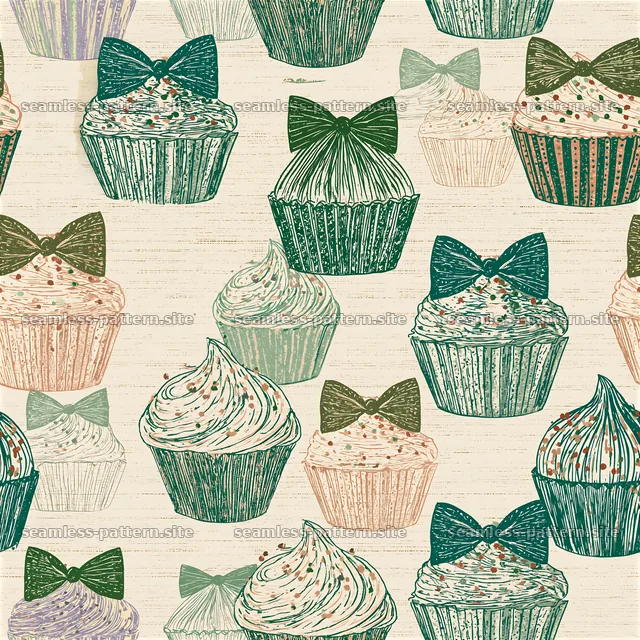 Cute Cupcake and Bow Seamless Pattern — seamless tileable pattern