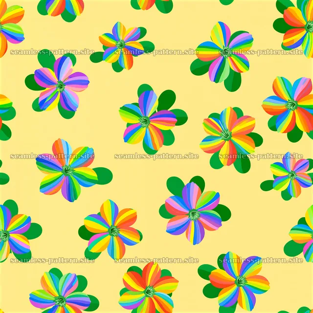Colorful Rainbow Flower Seamless Pattern on Yellow — seamless tileable pattern