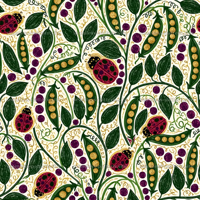 Cute Ladybug and Garden Vegetable Seamless Pattern — seamless tileable pattern