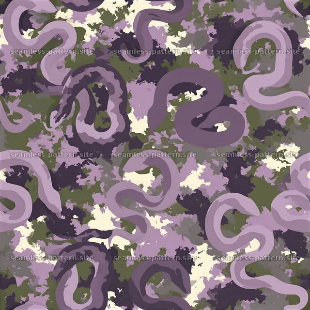 Purple snake camouflage design with curved shapes — seamless tileable pattern