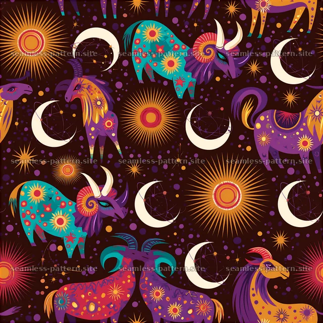 Colorful astrology seamless pattern with celestial motifs — seamless tileable pattern