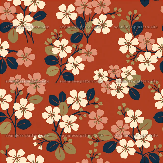 Cherry blossom repeat pattern on warm brown surface — seamless tileable pattern
