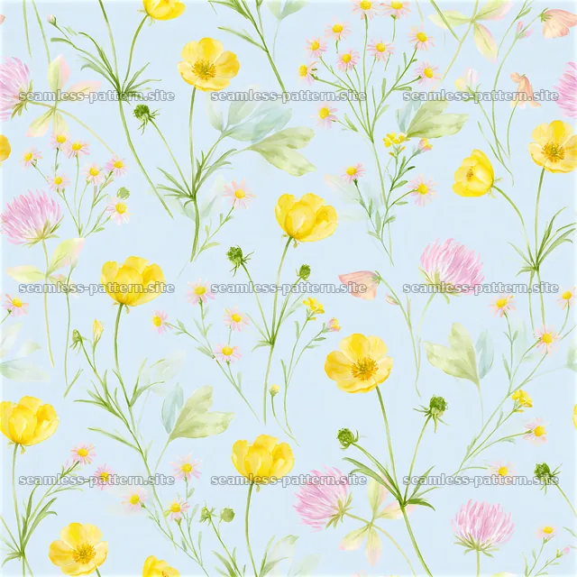 Meadow flower seamless pattern featuring wildflowers on a light background — seamless tileable pattern