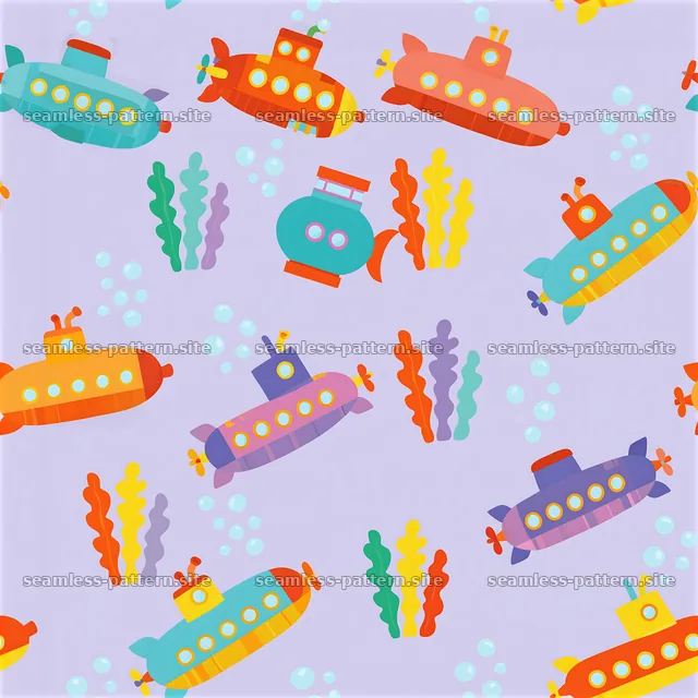 Colorful Cartoon Submarine Seamless Pattern for Kids — seamless tileable pattern