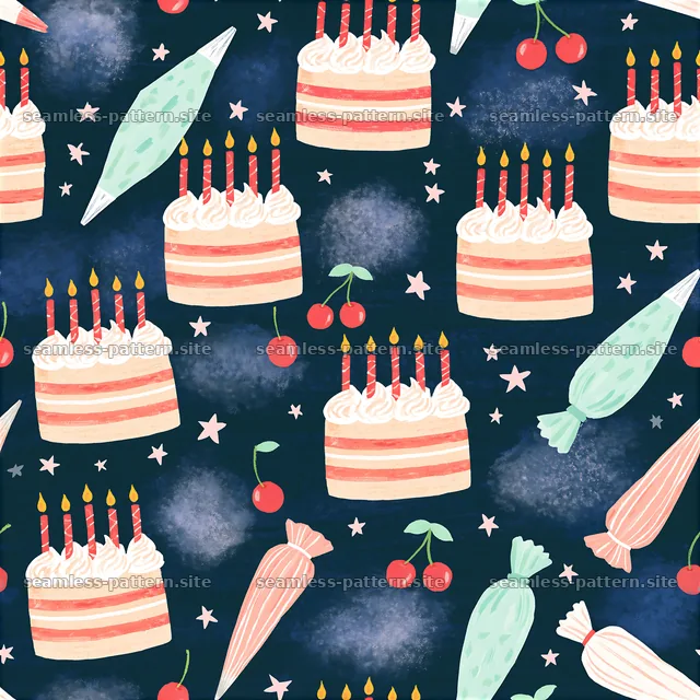Birthday Cake and Candy Seamless Pattern — seamless tileable pattern