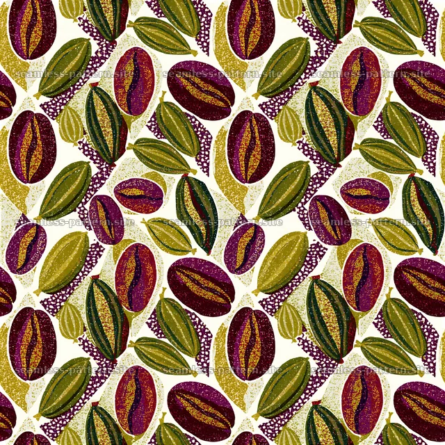 Seamless coffee beans and cardamom pattern — seamless tileable pattern