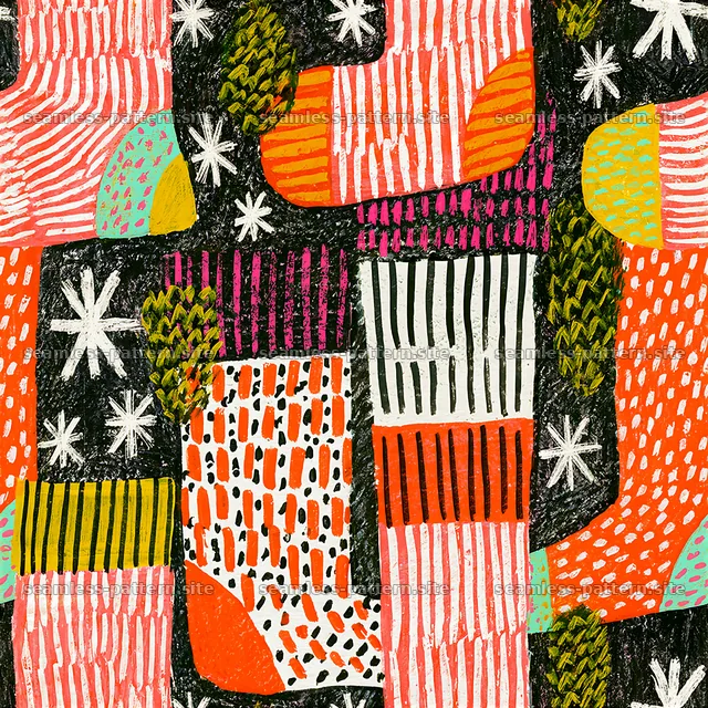 Colorful seamless pattern of Christmas stockings on a dark background — seamless tileable pattern