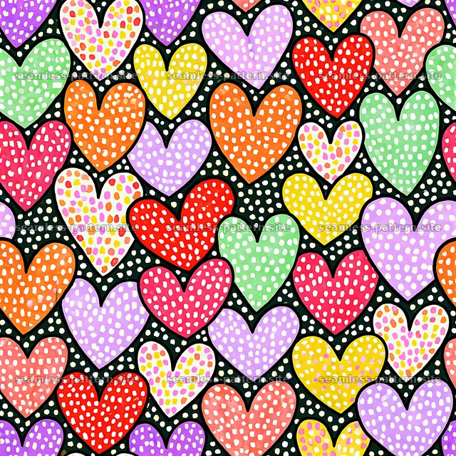 Colorful hearts in a playful seamless pattern design — seamless tileable pattern