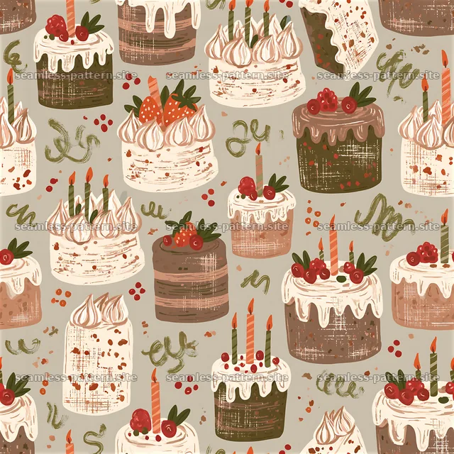 Colorful dessert cake seamless pattern for festive designs — seamless tileable pattern