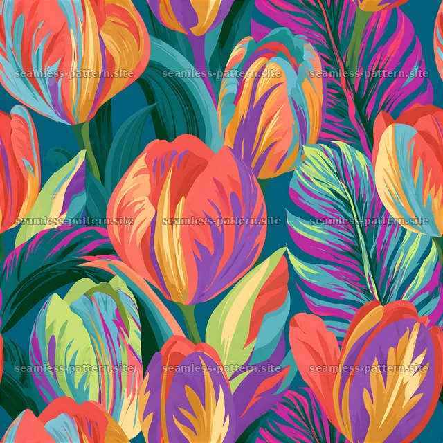 Colorful tulip design with vibrant colors and natural shapes — seamless tileable pattern