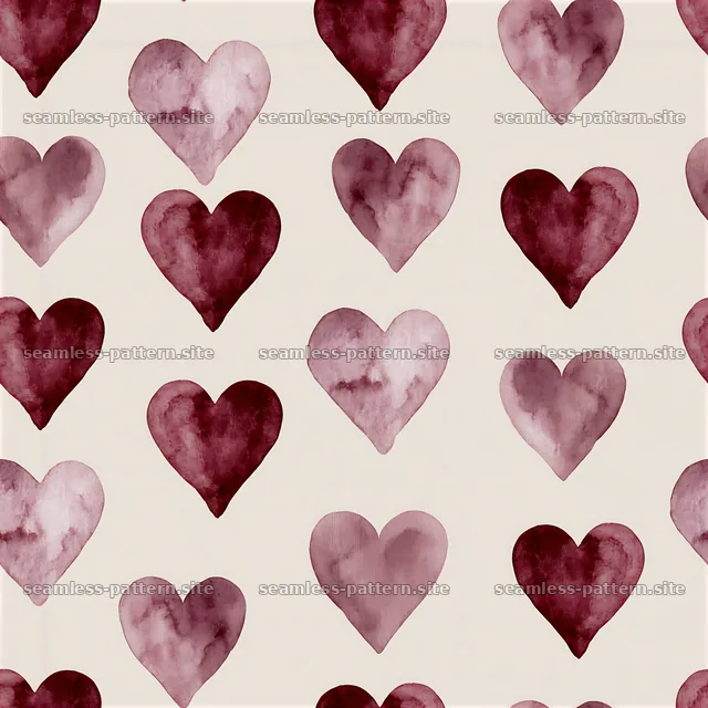 Watercolor hearts seamless pattern with red and pink heart shapes — seamless tileable pattern