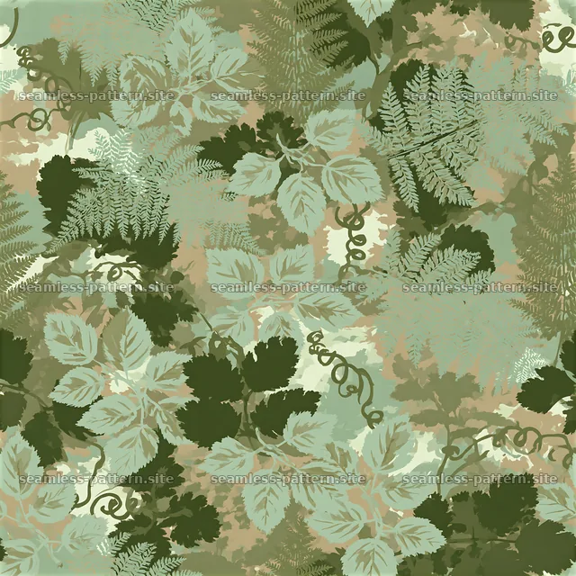 Foliage camouflage seamless pattern with ferns and leaves — seamless tileable pattern