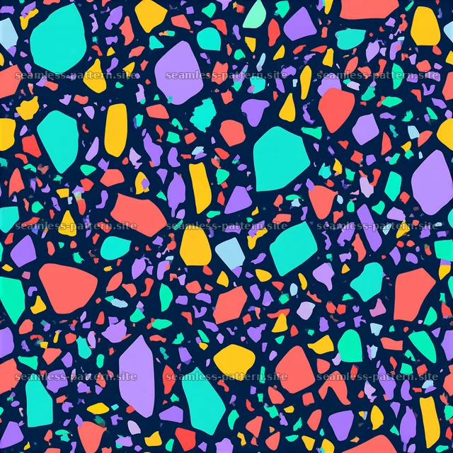 Colorful terrazzo design with irregular shapes and vibrant tones — seamless tileable pattern