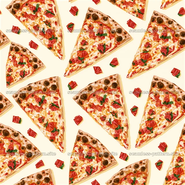 Seamless Pizza Slice Pattern with Toppings — seamless tileable pattern