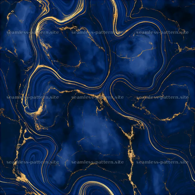 Seamless navy marble repeat pattern with gold veins features flowing lines — seamless tileable pattern