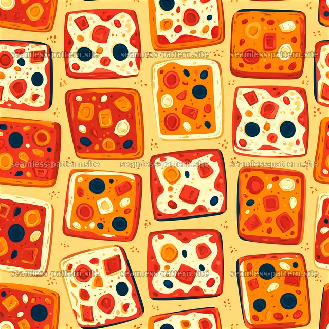 Seamless Cartoon Pizza Pattern with Colorful Toppings — seamless tileable pattern