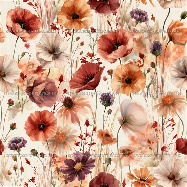 Colorful floral design with mixed blooms in soft colors — seamless tileable pattern