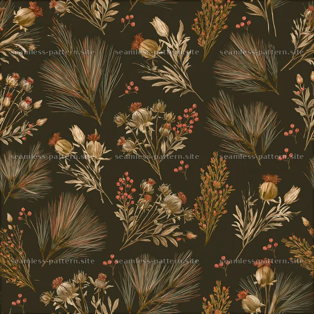 Rustic botanical winter foliage seamless pattern — seamless tileable pattern