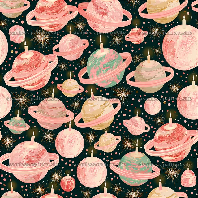 Colorful planets and stars in seamless pattern design — seamless tileable pattern