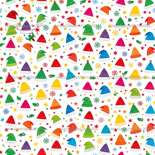 Colorful Christmas seamless pattern with Santa hats and stars — seamless tileable pattern